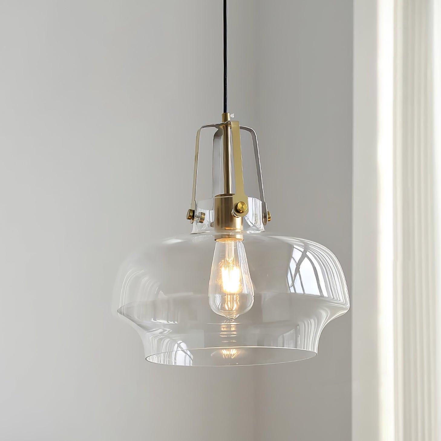 Brass Fittings Glass Amber Pendant Light